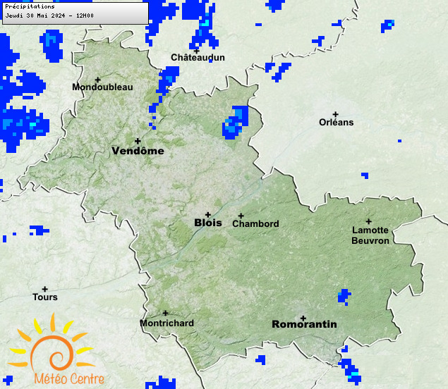 Carte des précipitations pour le Loir-et-Cher (41) - Région Centre - Val de Loire