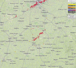 Carte des coups de foudre du 7 Avril 2014