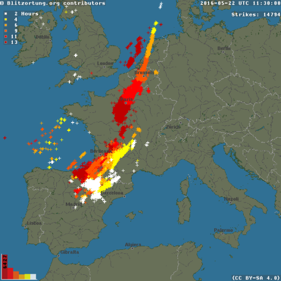 Impacts de foudre en France entre le 21 et le 22 mai