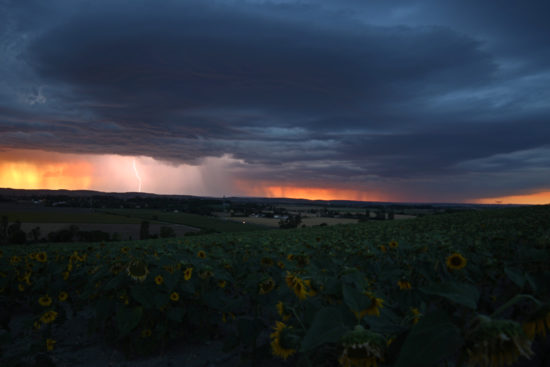 Impact au sol dans un rideau de pluie
