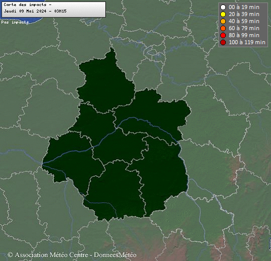 Carte et animation des impacts de foudre des les régions Centre - Val-de-Loire et Centrales