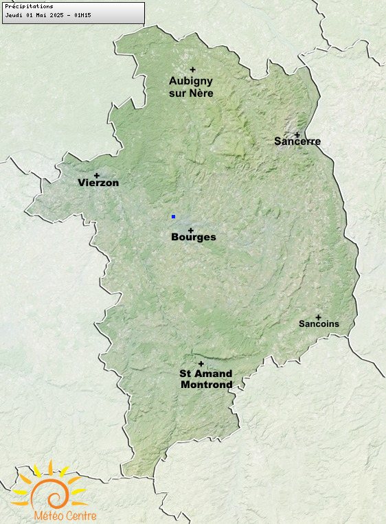 Carte des précipitations pour le Cher (18) - Région Centre - Val de Loire