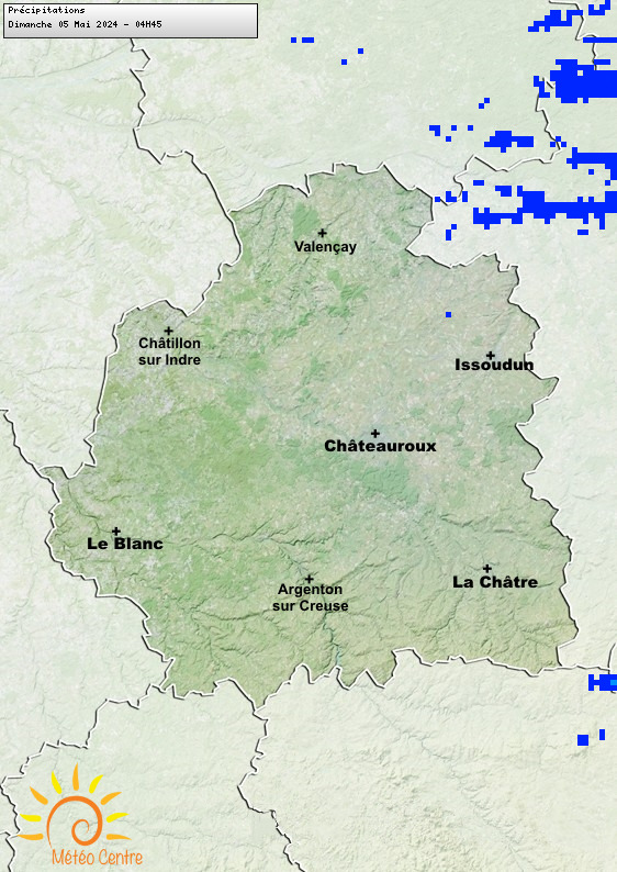 Carte des précipitations pour l'Indre (36) - Région Centre - Val de Loire