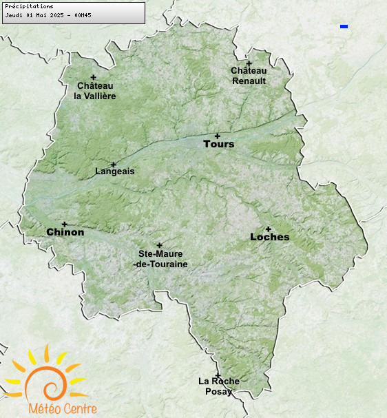 Carte des précipitations pour l'Indre-et-Loire (37) - Région Centre - Val de Loire