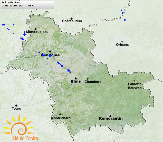 Carte des précipitations pour le Loir-et-Cher (41) - Région Centre - Val de Loire