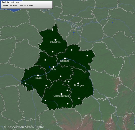 Carte des impacts de foudre des les régions Centre - Val de Loire et Centrales