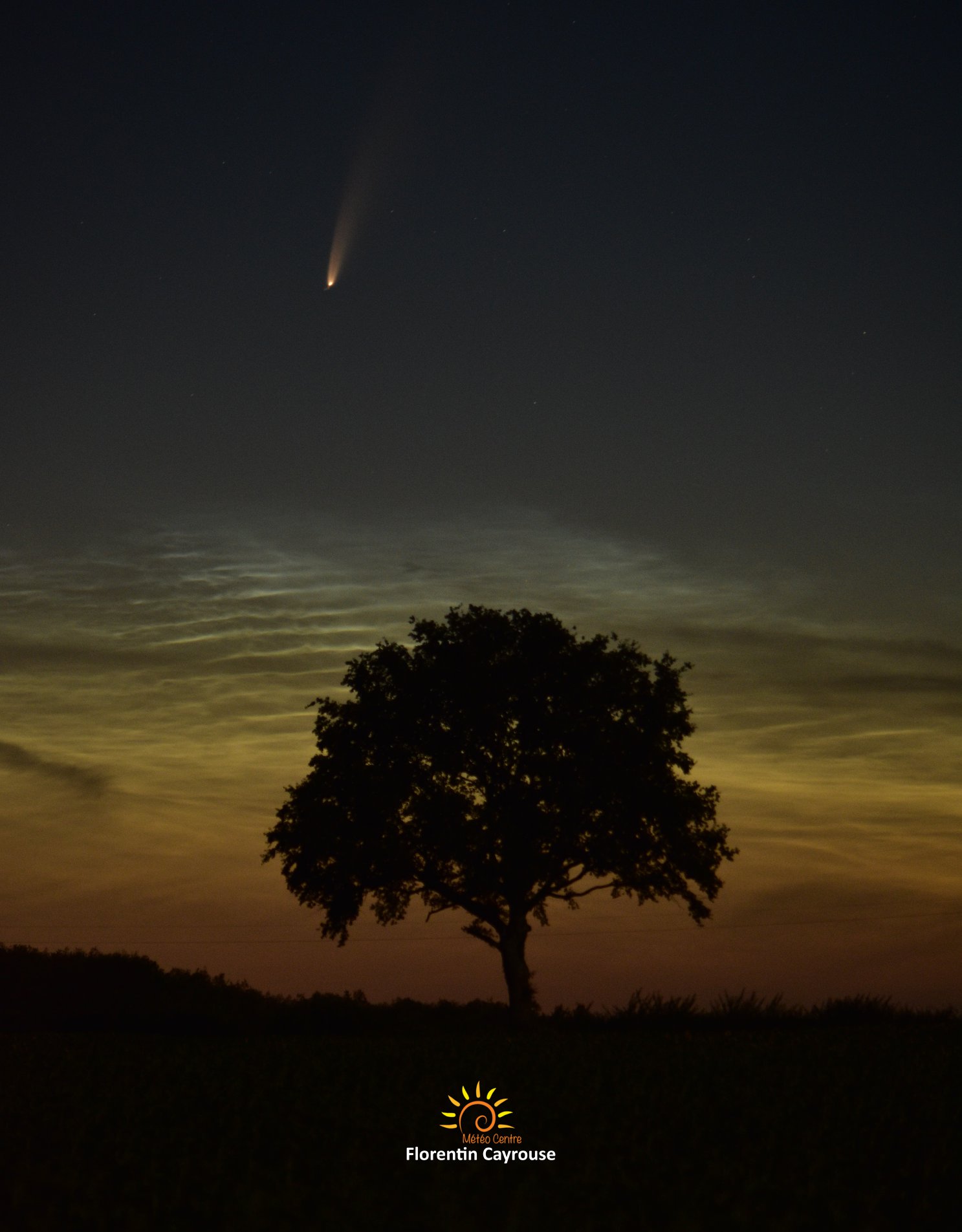 La comète Neowise visible en France en juillet 2020, depuis Argenton-sur-Creuse, dans l'Indre (copyright : Florentin Cayrouse / Association Météo Centre).