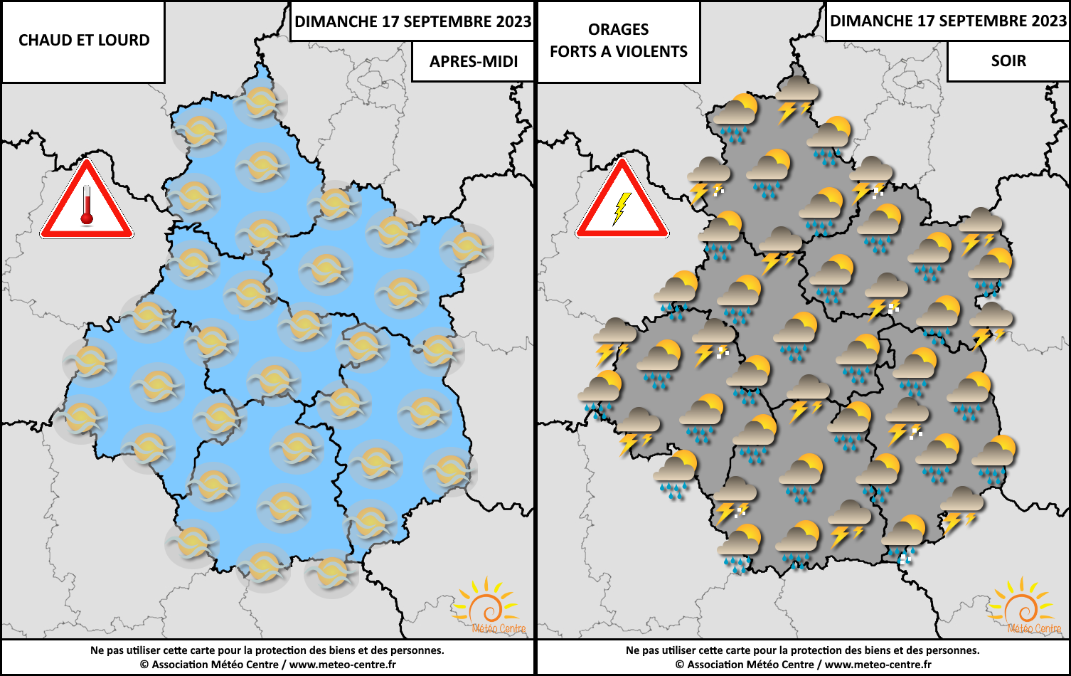 Conditions météo prévues ce dimanche 17 septembre 2023 sur le Centre - Val de Loire (copyright : Association Météo Centre).