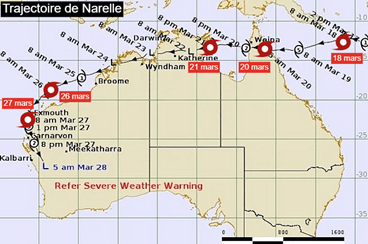 Img.3, Trajectoire du cyclone Narelle, Meteo-Paris