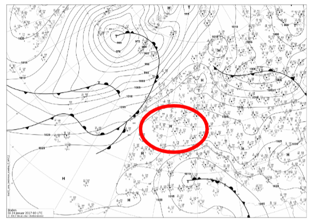 Fig. 2, Carte synoptique du 24 janvier 2017, wetterzentrale,