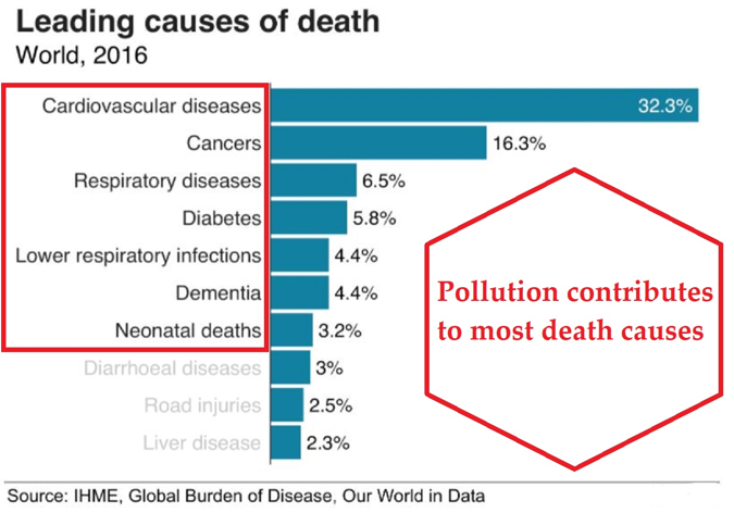 Fig.6, Statistiques sur les causes de mortalité dues aux particules fines