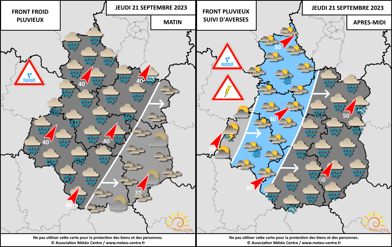 Conditions météo prévues ce jeudi 21 septembre 2023 sur le Centre - Val de Loire (copyright : Association Météo Centre).