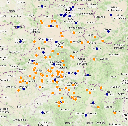 Carte du réseau de stations de l'association Météo Centre