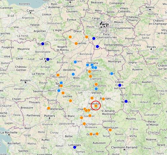 Carte du réseau de webcams météo de l'association Météo Centre